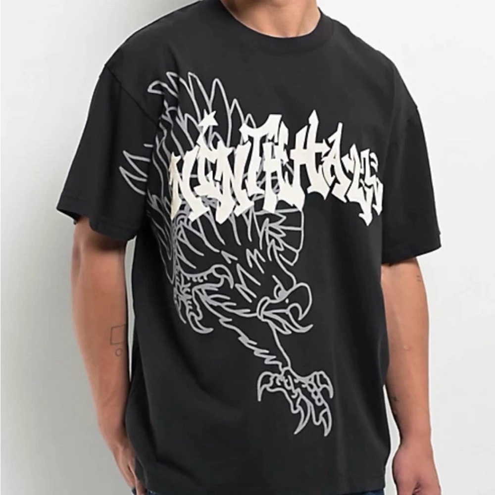 Men's Black Graphic Tee with Bold Design-Ninth Hall NWT